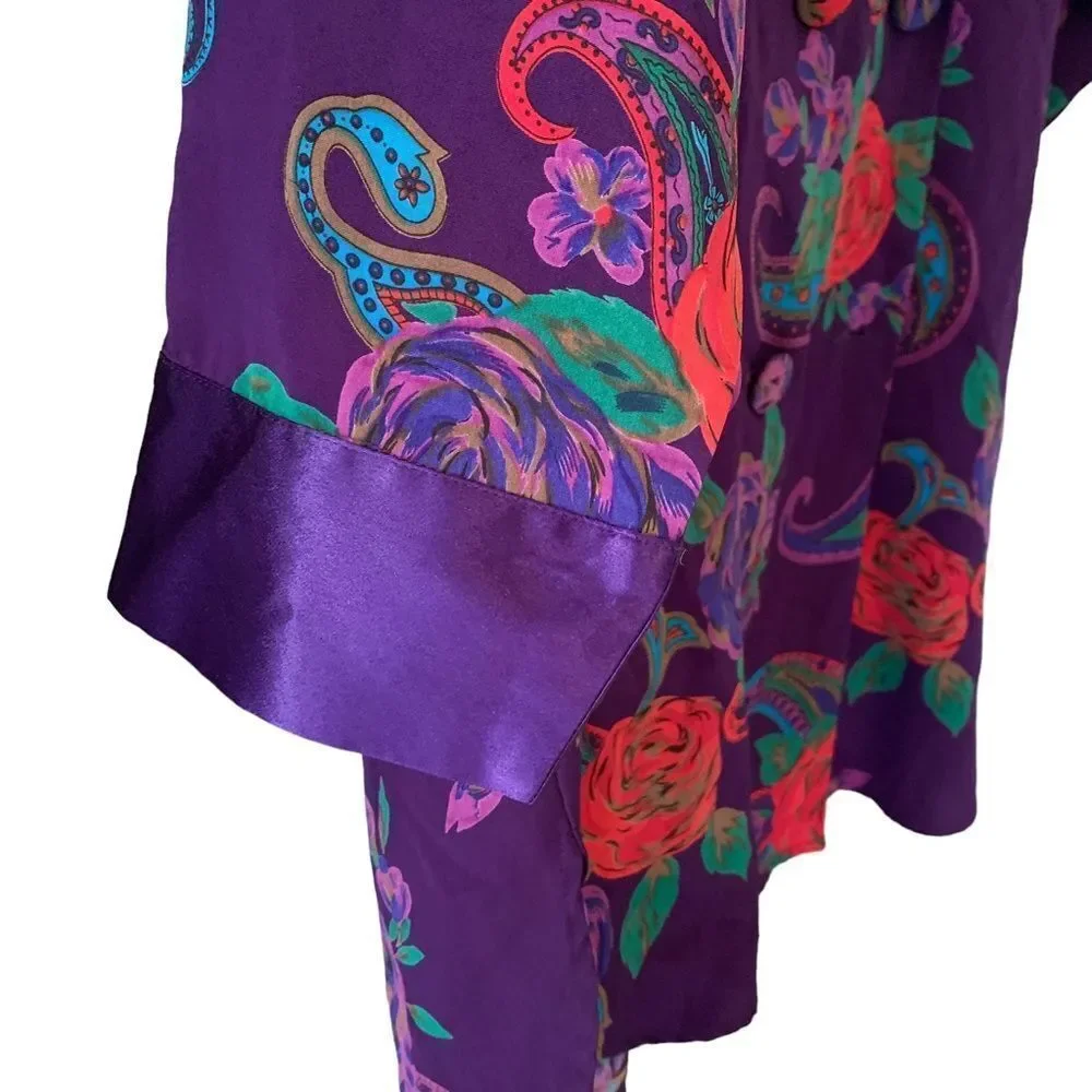 Vintage Victoria’s Secret Oversized Nightshirt Kimono Purple Rose Paisley Small - Picture 7 of 12